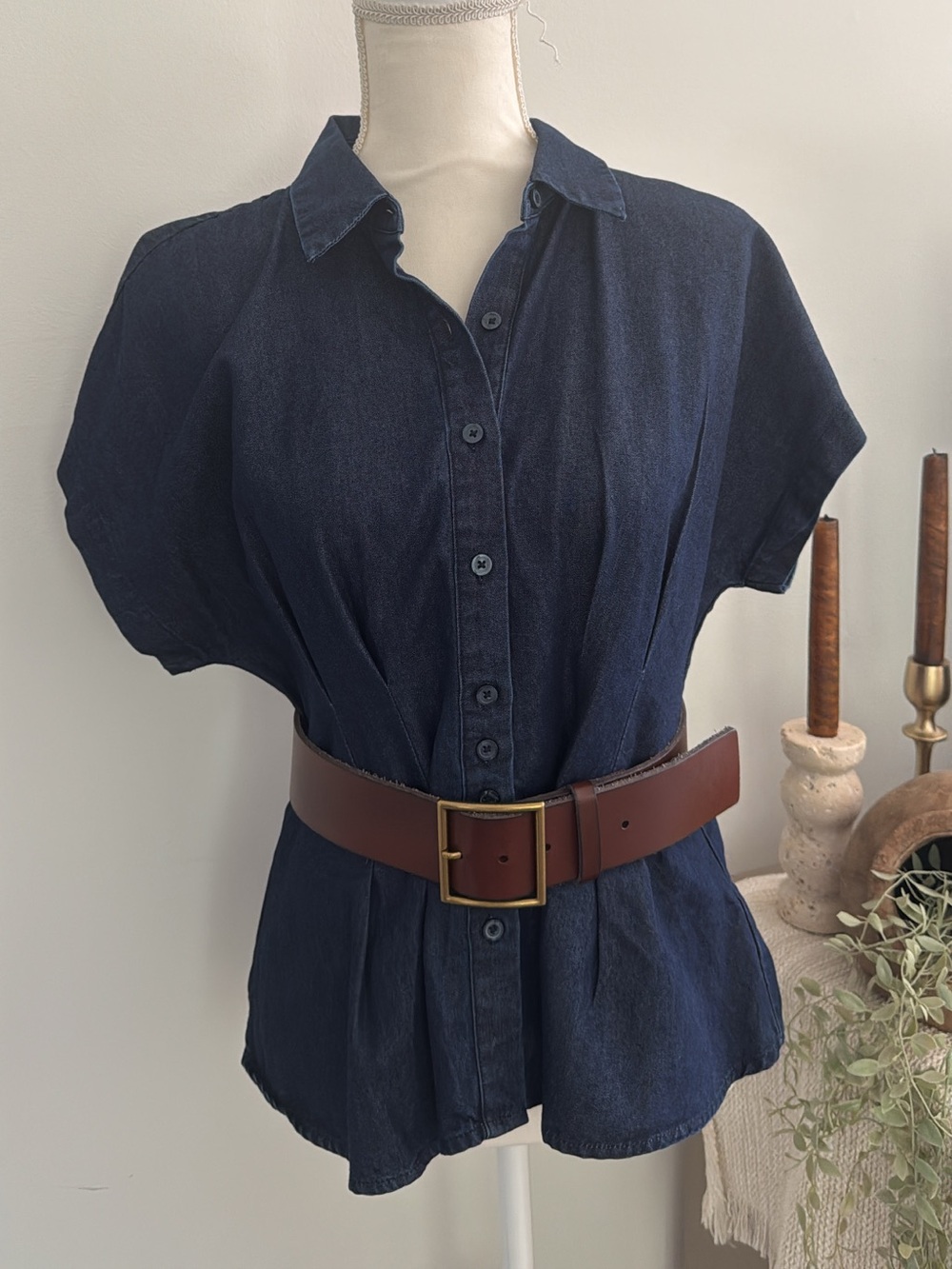 Nine West Navy Button-Front Women’s Shirt Dress